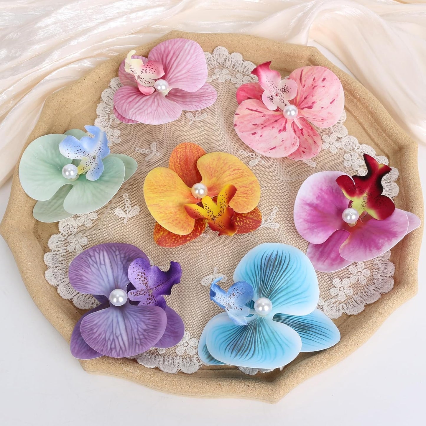 8pcs Hawaiian Flower Hair Clips, Bohemian Orchid Hairpin, Artificial Tropical Phalaenopsis Hair Barrette Hibiscus Hair Clips for Seaside Holiday, Bridal Hair Accessories Pins Headwear for Women Girl