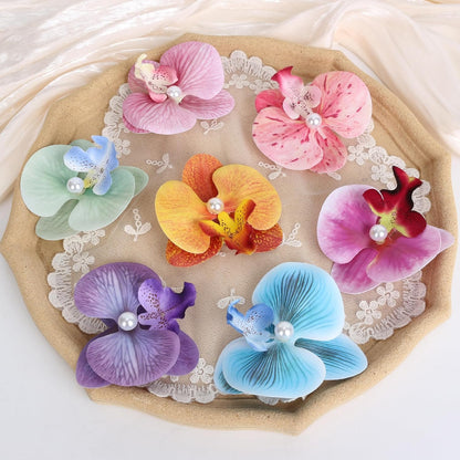 8pcs Hawaiian Flower Hair Clips, Bohemian Orchid Hairpin, Artificial Tropical Phalaenopsis Hair Barrette Hibiscus Hair Clips for Seaside Holiday, Bridal Hair Accessories Pins Headwear for Women Girl