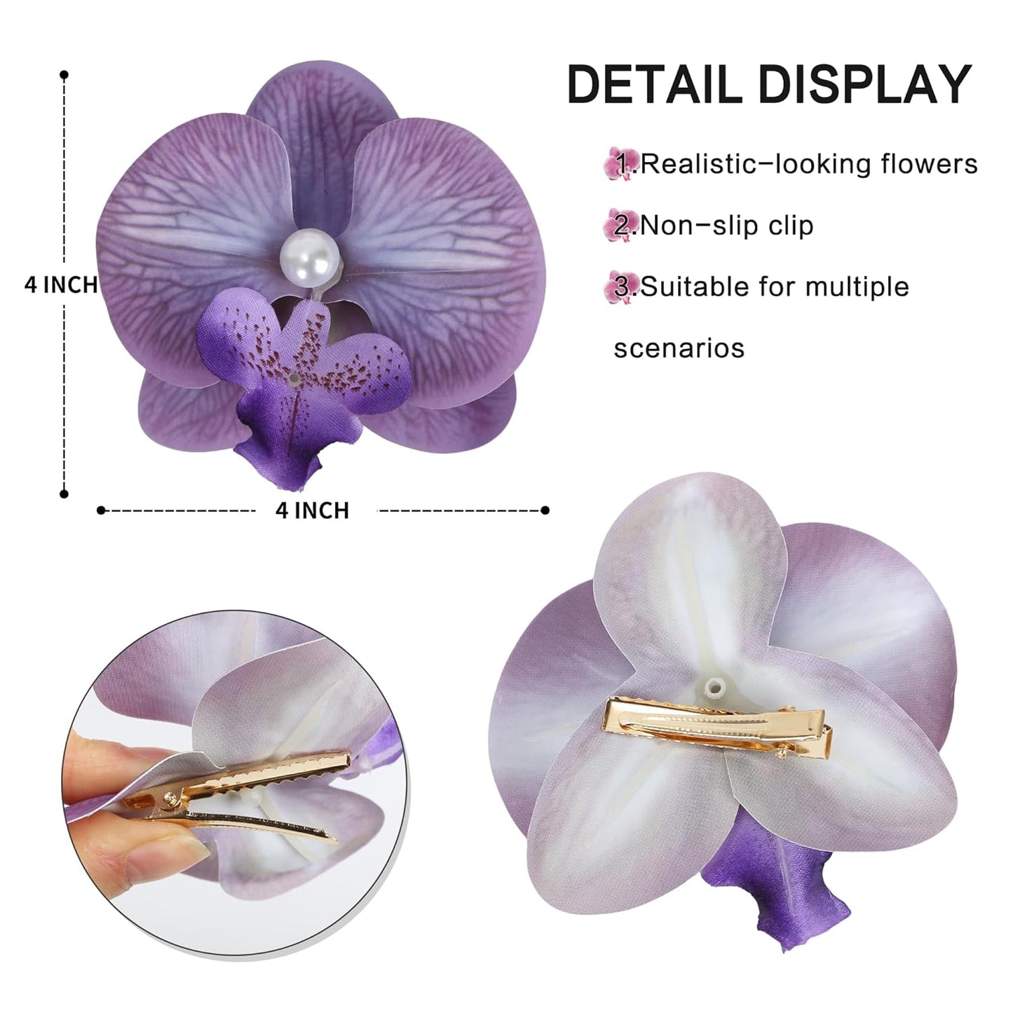 8pcs Hawaiian Flower Hair Clips, Bohemian Orchid Hairpin, Artificial Tropical Phalaenopsis Hair Barrette Hibiscus Hair Clips for Seaside Holiday, Bridal Hair Accessories Pins Headwear for Women Girl
