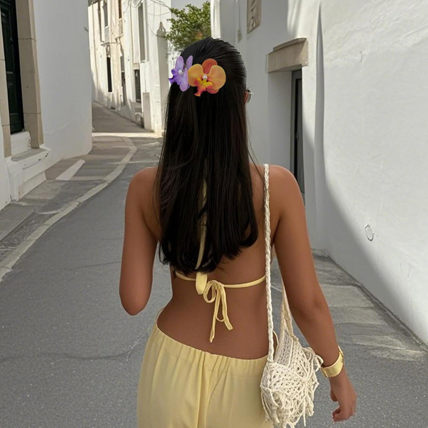 8pcs Hawaiian Flower Hair Clips, Bohemian Orchid Hairpin, Artificial Tropical Phalaenopsis Hair Barrette Hibiscus Hair Clips for Seaside Holiday, Bridal Hair Accessories Pins Headwear for Women Girl
