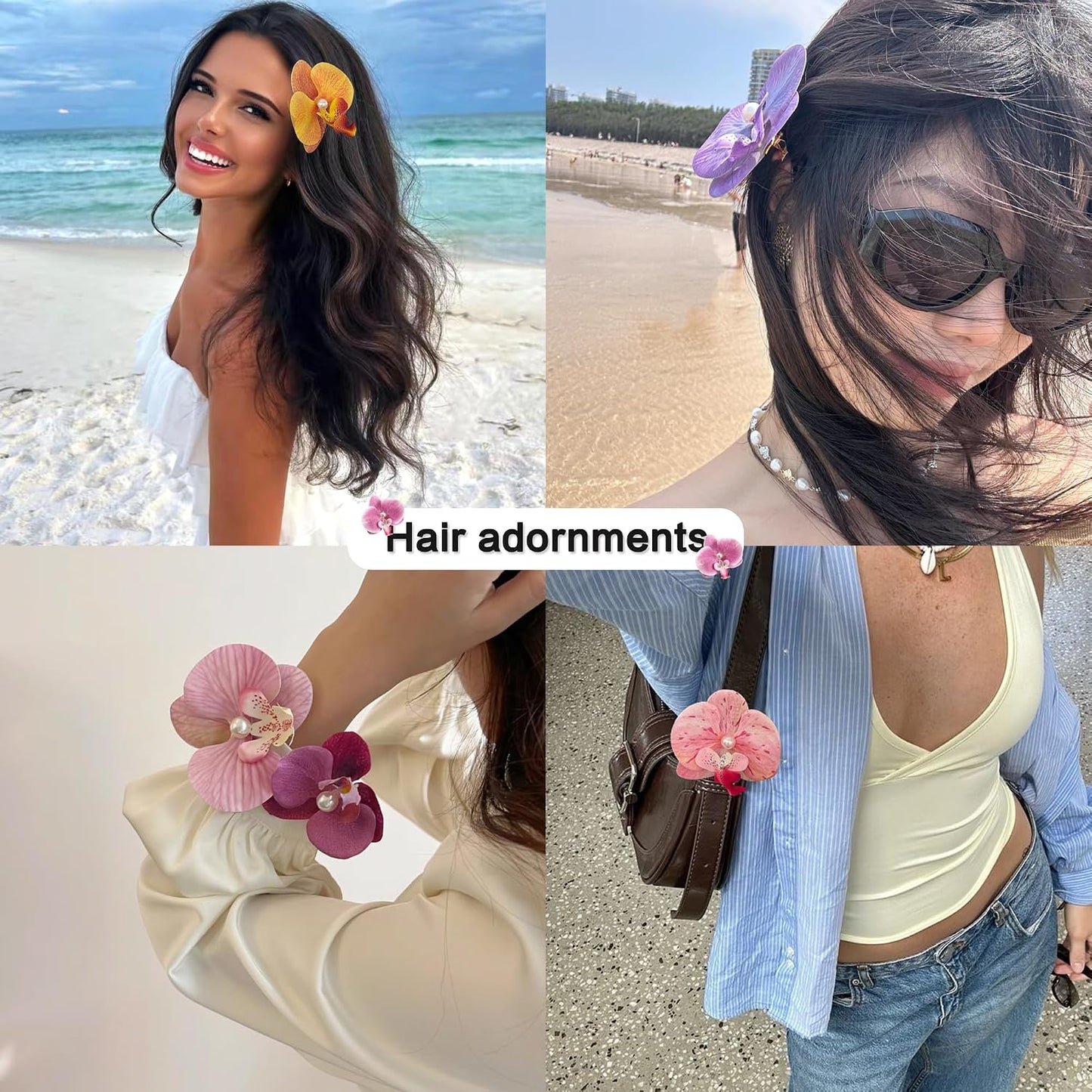8pcs Hawaiian Flower Hair Clips, Bohemian Orchid Hairpin, Artificial Tropical Phalaenopsis Hair Barrette Hibiscus Hair Clips for Seaside Holiday, Bridal Hair Accessories Pins Headwear for Women Girl