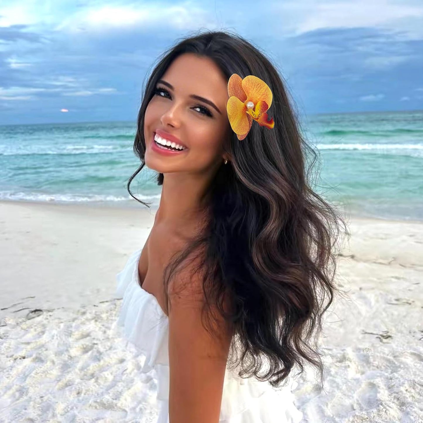 8pcs Hawaiian Flower Hair Clips, Bohemian Orchid Hairpin, Artificial Tropical Phalaenopsis Hair Barrette Hibiscus Hair Clips for Seaside Holiday, Bridal Hair Accessories Pins Headwear for Women Girl