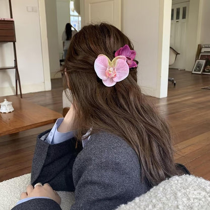 8pcs Hawaiian Flower Hair Clips, Bohemian Orchid Hairpin, Artificial Tropical Phalaenopsis Hair Barrette Hibiscus Hair Clips for Seaside Holiday, Bridal Hair Accessories Pins Headwear for Women Girl