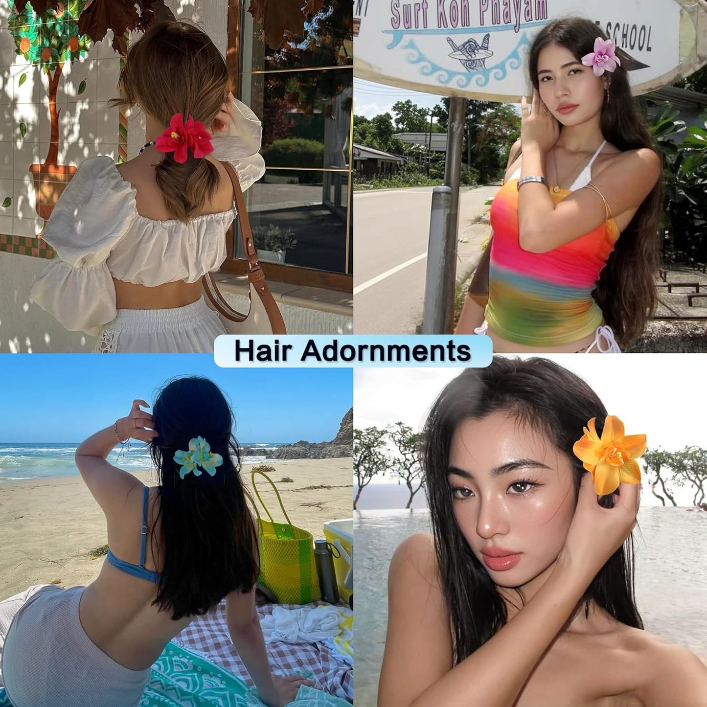 8pcs Hawaiian Flower Hair Clips, Bohemian Orchid Hairpin, Artificial Tropical Phalaenopsis Hair Barrette Hibiscus Hair Clips for Seaside Holiday, Bridal Hair Accessories Pins Headwear for Women Girl