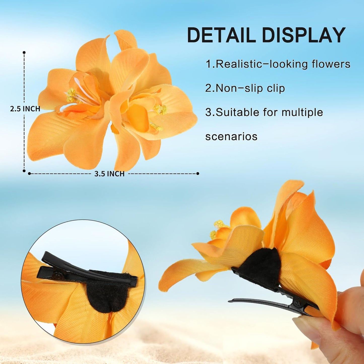 8pcs Hawaiian Flower Hair Clips, Bohemian Orchid Hairpin, Artificial Tropical Phalaenopsis Hair Barrette Hibiscus Hair Clips for Seaside Holiday, Bridal Hair Accessories Pins Headwear for Women Girl