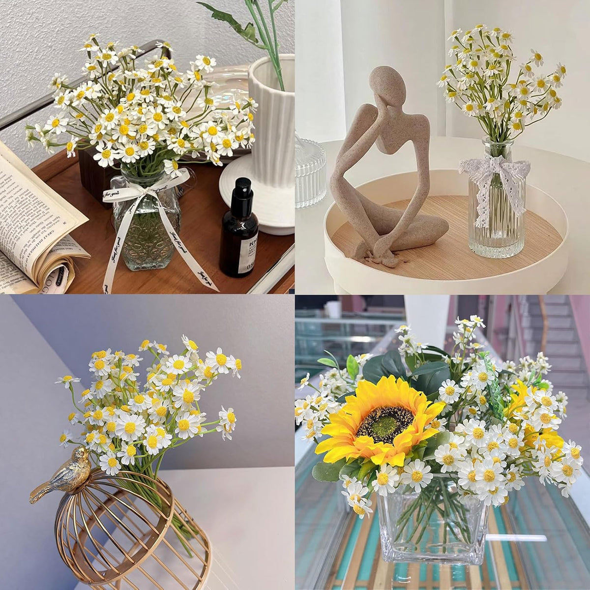 Small White Daisy Flowers Artificial,6 Bouquet/ 10 Inch Fake Daisies