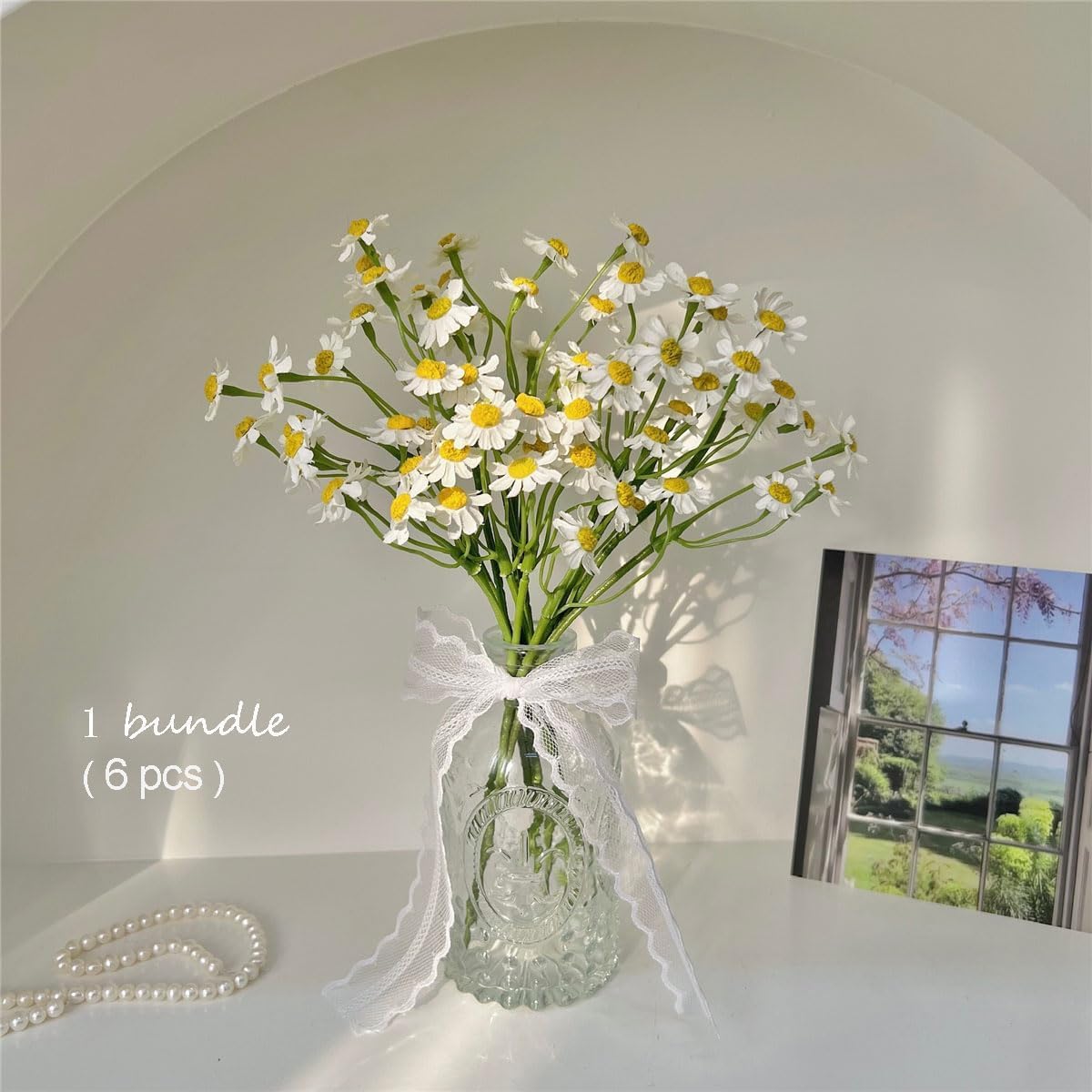 Small White Daisy Flowers Artificial,6 Bouquet/ 10 Inch Fake Daisies