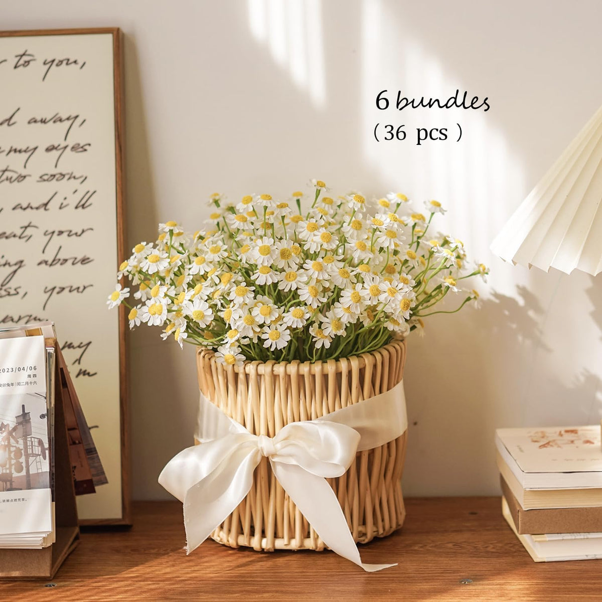 Small White Daisy Flowers Artificial,6 Bouquet/ 10 Inch Fake Daisies