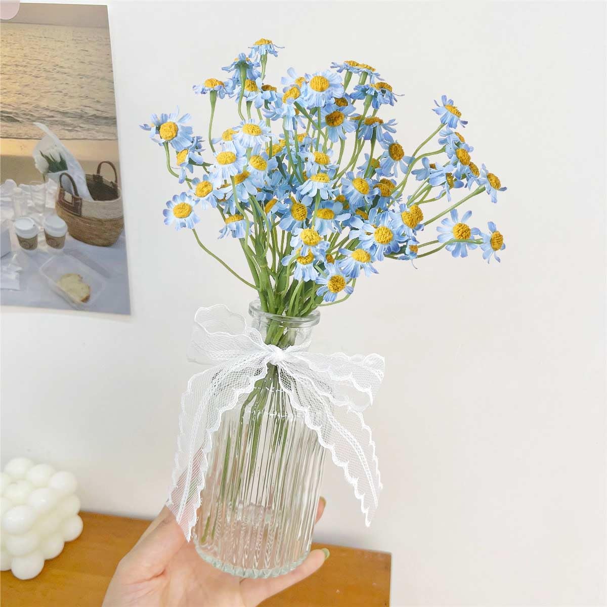 Small White Daisy Flowers Artificial,6 Bouquet/ 10 Inch Fake Daisies