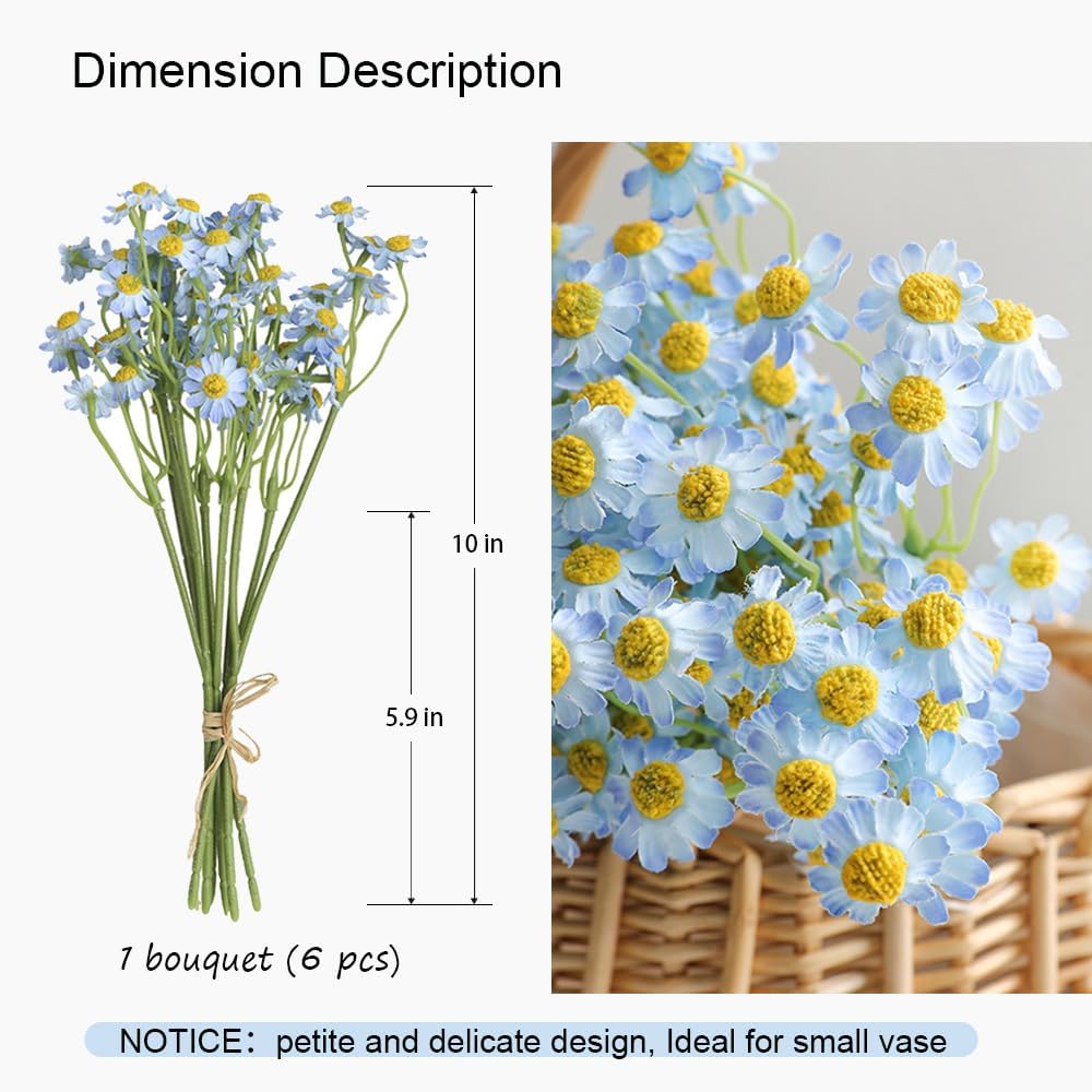 Small White Daisy Flowers Artificial,6 Bouquet/ 10 Inch Fake Daisies