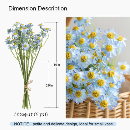 Small White Daisy Flowers Artificial,6 Bouquet/ 10 Inch Fake Daisies