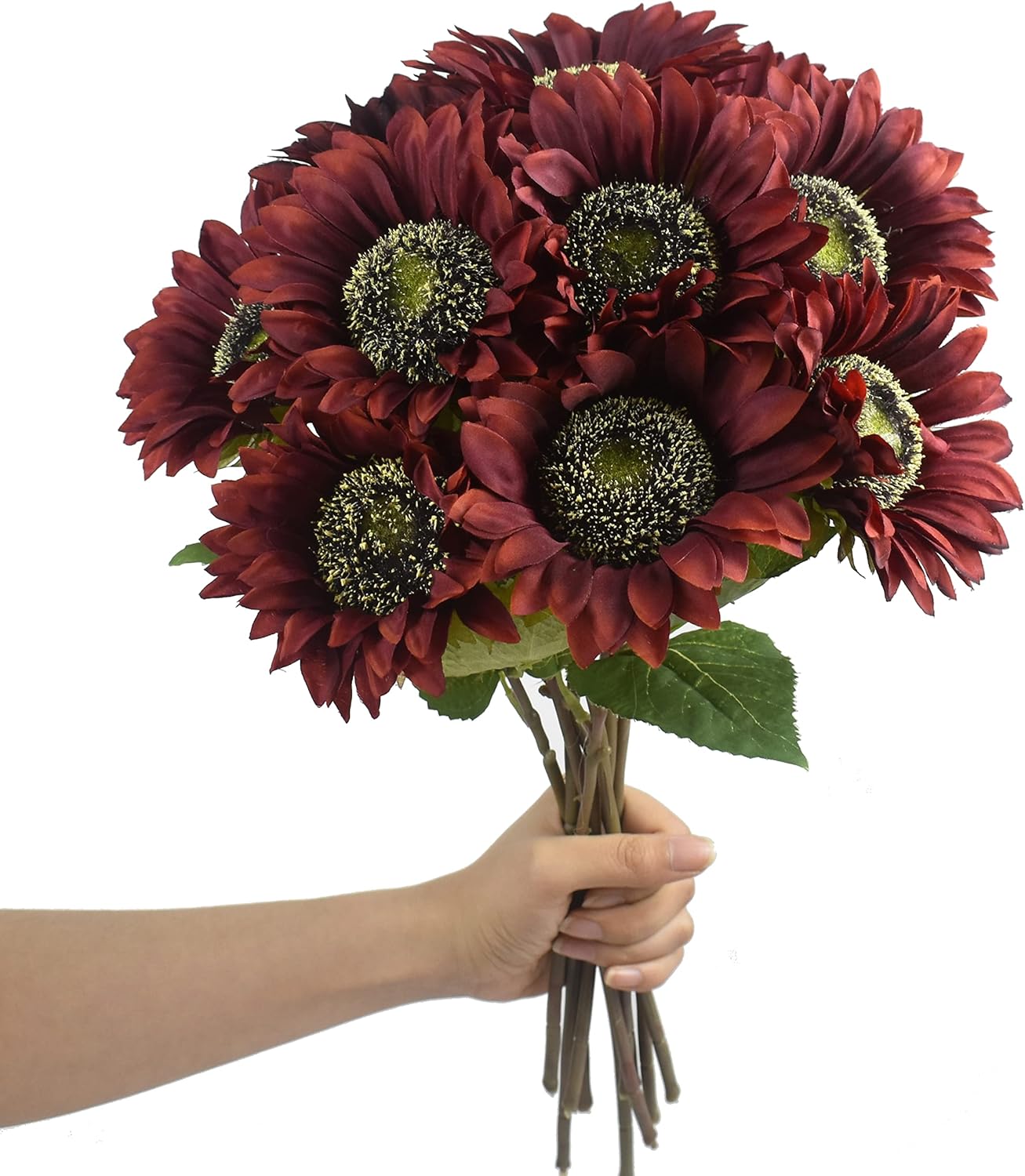 Multicolor Artificial Sunflower Flowers Long Stem Large Silk Sunflowers Bridal Wedding Bouquet 6pcs Fake Yellow Flower Arrangements for Outdoor