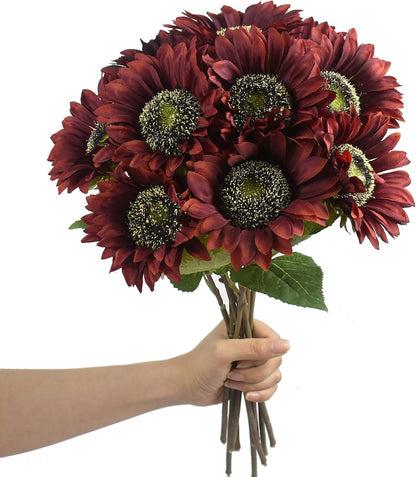 Multicolor Artificial Sunflower Flowers Long Stem Large Silk Sunflowers Bridal Wedding Bouquet 6pcs Fake Yellow Flower Arrangements for Outdoor