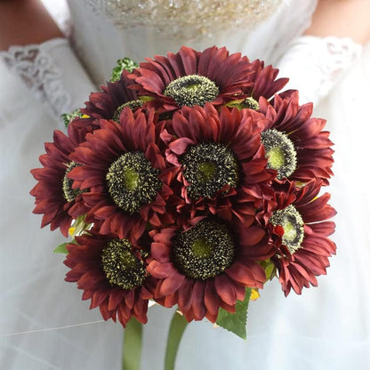 Multicolor Artificial Sunflower Flowers Long Stem Large Silk Sunflowers Bridal Wedding Bouquet 6pcs Fake Yellow Flower Arrangements for Outdoor