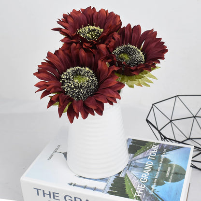 Multicolor Artificial Sunflower Flowers Long Stem Large Silk Sunflowers Bridal Wedding Bouquet 6pcs Fake Yellow Flower Arrangements for Outdoor