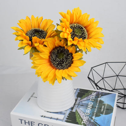 Multicolor Artificial Sunflower Flowers Long Stem Large Silk Sunflowers Bridal Wedding Bouquet 6pcs Fake Yellow Flower Arrangements for Outdoor