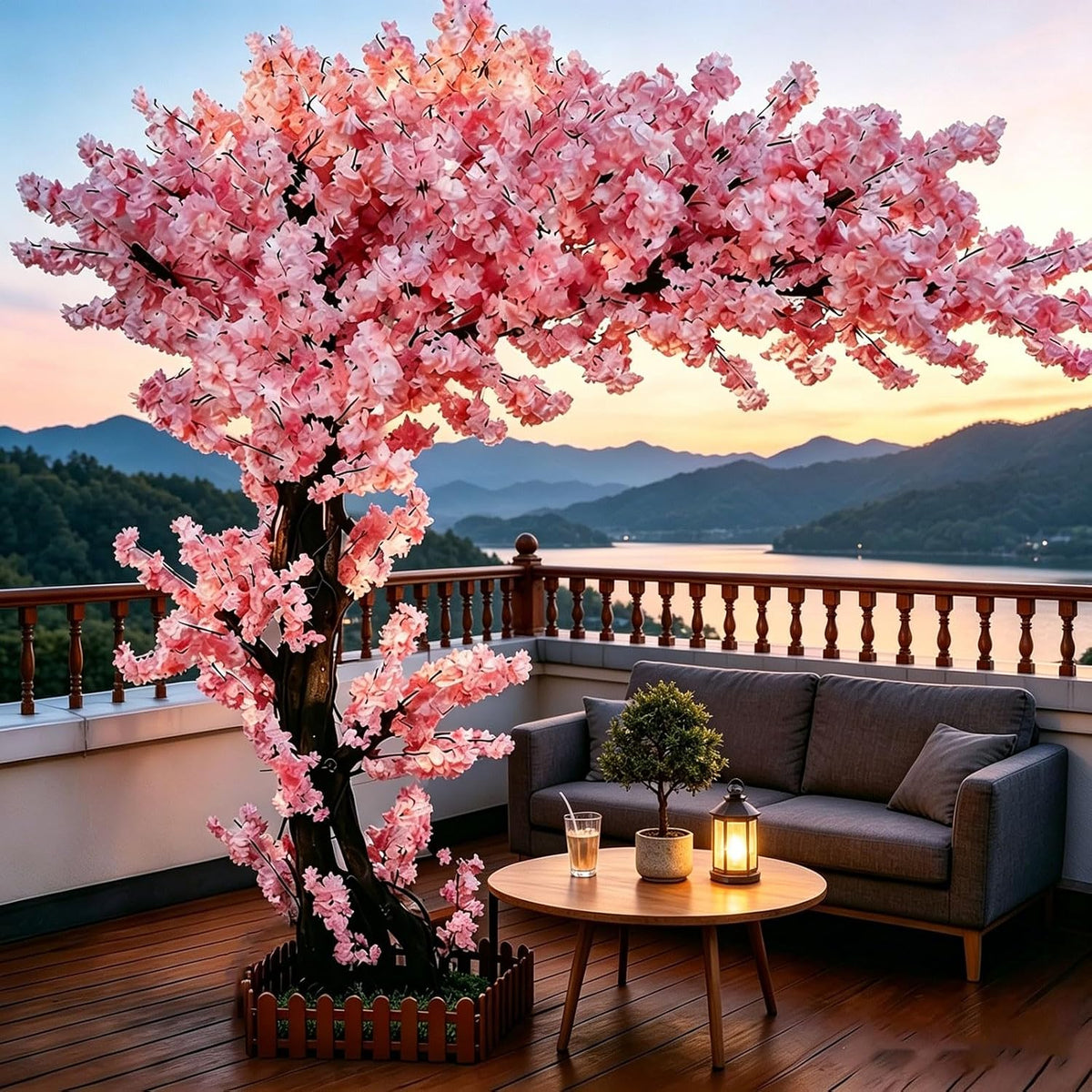 8.2FT Large Artificial Cherry Blossom Trees Pink Indoor Outdoors,Japanese Faux Cherry Blossom Tree with Realistic Silk Flowers,Standing Fake Tree for Garden Wedding Party Home Decor