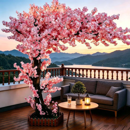 8.2FT Large Artificial Cherry Blossom Trees Pink Indoor Outdoors,Japanese Faux Cherry Blossom Tree with Realistic Silk Flowers,Standing Fake Tree for Garden Wedding Party Home Decor