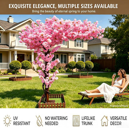 8.2FT Large Artificial Cherry Blossom Trees Pink Indoor Outdoors,Japanese Faux Cherry Blossom Tree with Realistic Silk Flowers,Standing Fake Tree for Garden Wedding Party Home Decor