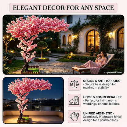 8.2FT Large Artificial Cherry Blossom Trees Pink Indoor Outdoors,Japanese Faux Cherry Blossom Tree with Realistic Silk Flowers,Standing Fake Tree for Garden Wedding Party Home Decor
