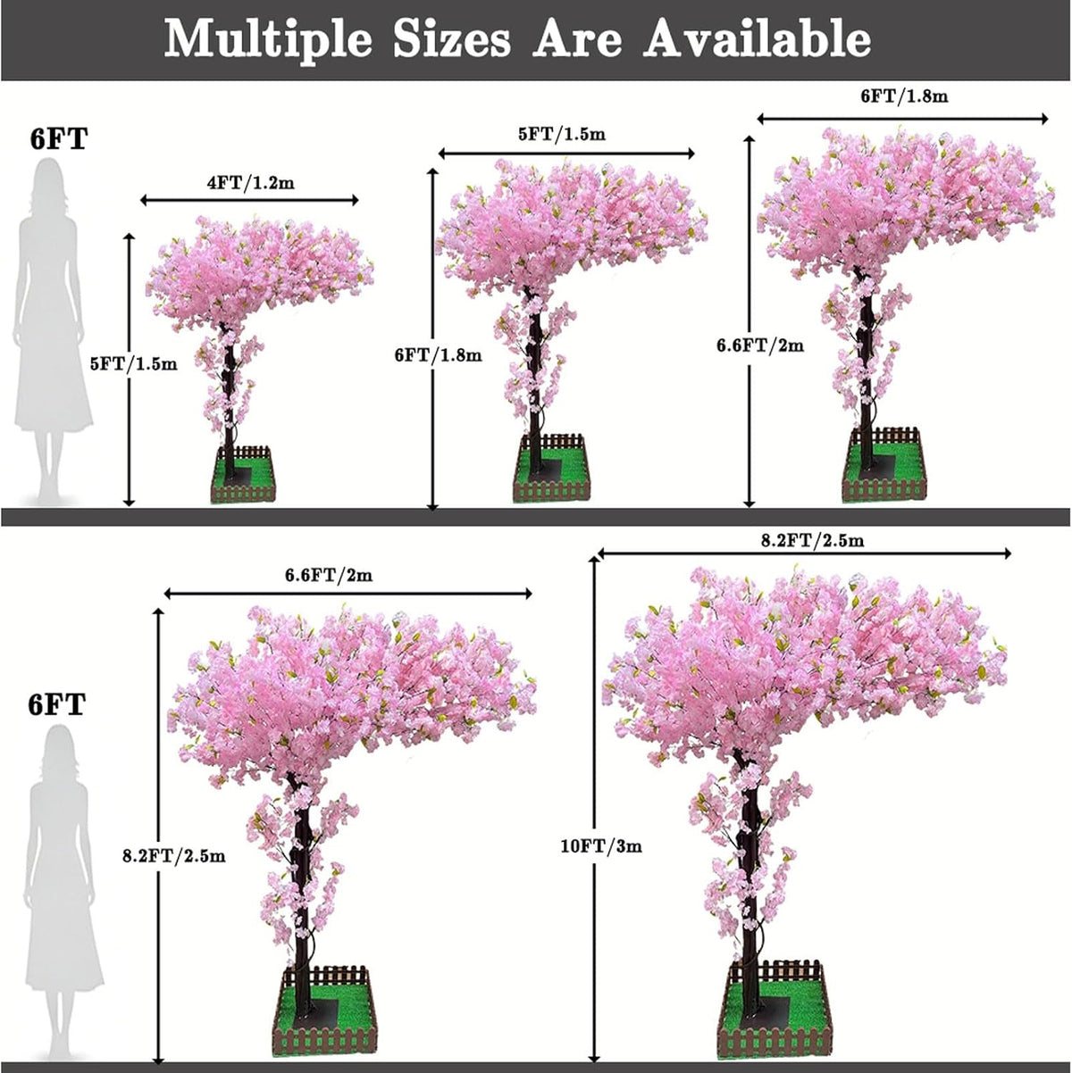 8.2FT Large Artificial Cherry Blossom Trees Pink Indoor Outdoors,Japanese Faux Cherry Blossom Tree with Realistic Silk Flowers,Standing Fake Tree for Garden Wedding Party Home Decor