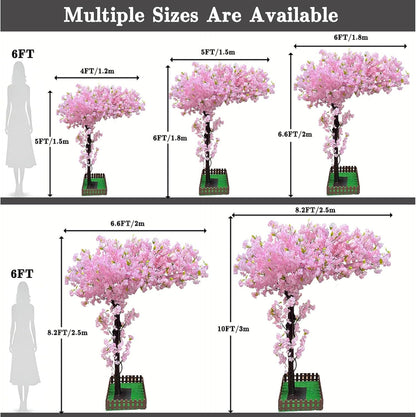 8.2FT Large Artificial Cherry Blossom Trees Pink Indoor Outdoors,Japanese Faux Cherry Blossom Tree with Realistic Silk Flowers,Standing Fake Tree for Garden Wedding Party Home Decor