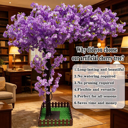 8.2FT Large Artificial Cherry Blossom Trees Pink Indoor Outdoors,Japanese Faux Cherry Blossom Tree with Realistic Silk Flowers,Standing Fake Tree for Garden Wedding Party Home Decor