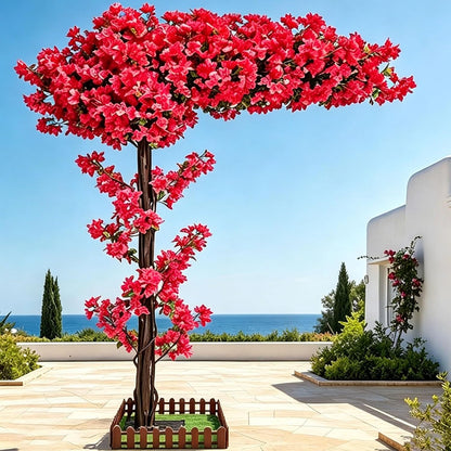 8.2FT Large Artificial Cherry Blossom Trees Pink Indoor Outdoors,Japanese Faux Cherry Blossom Tree with Realistic Silk Flowers,Standing Fake Tree for Garden Wedding Party Home Decor