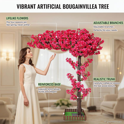 8.2FT Large Artificial Cherry Blossom Trees Pink Indoor Outdoors,Japanese Faux Cherry Blossom Tree with Realistic Silk Flowers,Standing Fake Tree for Garden Wedding Party Home Decor