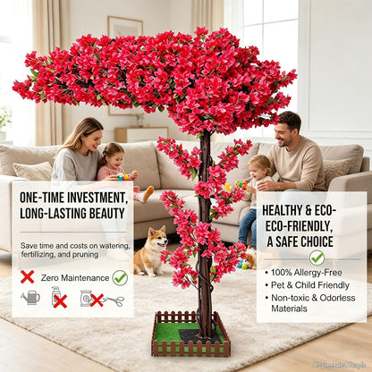 8.2FT Large Artificial Cherry Blossom Trees Pink Indoor Outdoors,Japanese Faux Cherry Blossom Tree with Realistic Silk Flowers,Standing Fake Tree for Garden Wedding Party Home Decor