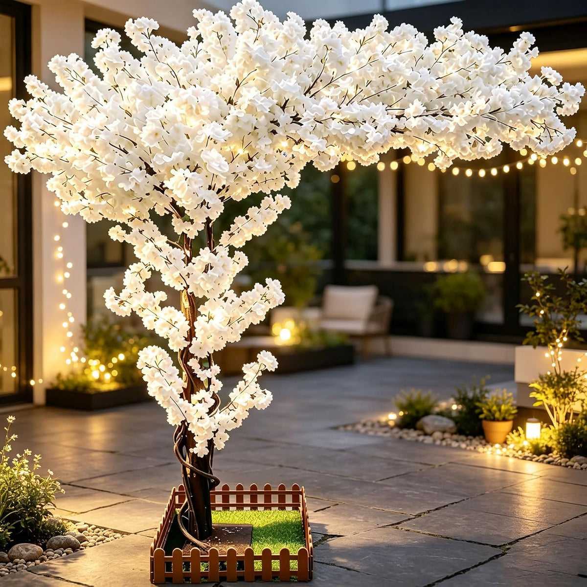 8.2FT Large Artificial Cherry Blossom Trees Pink Indoor Outdoors,Japanese Faux Cherry Blossom Tree with Realistic Silk Flowers,Standing Fake Tree for Garden Wedding Party Home Decor
