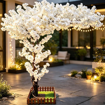 8.2FT Large Artificial Cherry Blossom Trees Pink Indoor Outdoors,Japanese Faux Cherry Blossom Tree with Realistic Silk Flowers,Standing Fake Tree for Garden Wedding Party Home Decor