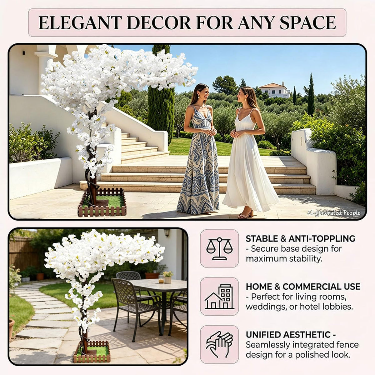 8.2FT Large Artificial Cherry Blossom Trees Pink Indoor Outdoors,Japanese Faux Cherry Blossom Tree with Realistic Silk Flowers,Standing Fake Tree for Garden Wedding Party Home Decor