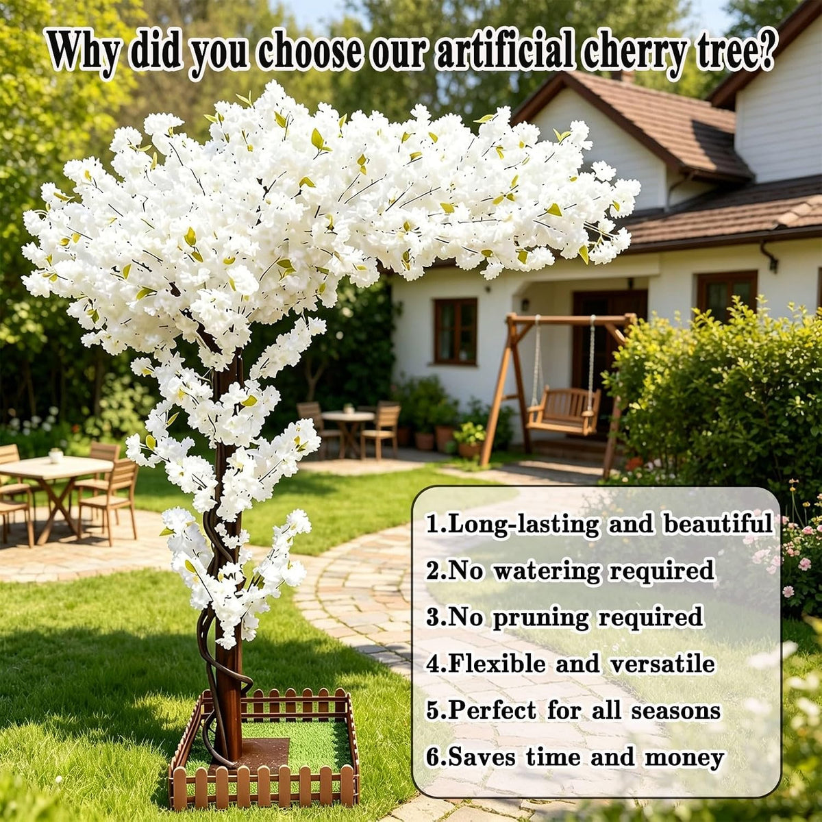 8.2FT Large Artificial Cherry Blossom Trees Pink Indoor Outdoors,Japanese Faux Cherry Blossom Tree with Realistic Silk Flowers,Standing Fake Tree for Garden Wedding Party Home Decor