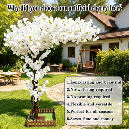 8.2FT Large Artificial Cherry Blossom Trees Pink Indoor Outdoors,Japanese Faux Cherry Blossom Tree with Realistic Silk Flowers,Standing Fake Tree for Garden Wedding Party Home Decor