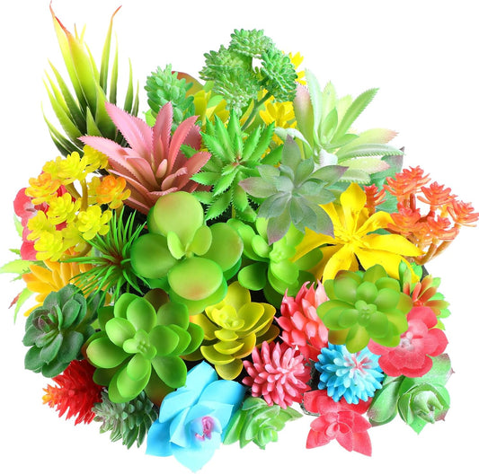 WILLBOND 38 Pcs Summer Mini Artificial Succulents Small Fake Succulent Plants Faux Assorted Unpotted Realistic Plastic Flowers Picks Stem for DIY Crafting Greenery Garden Home Decor(Flocked)