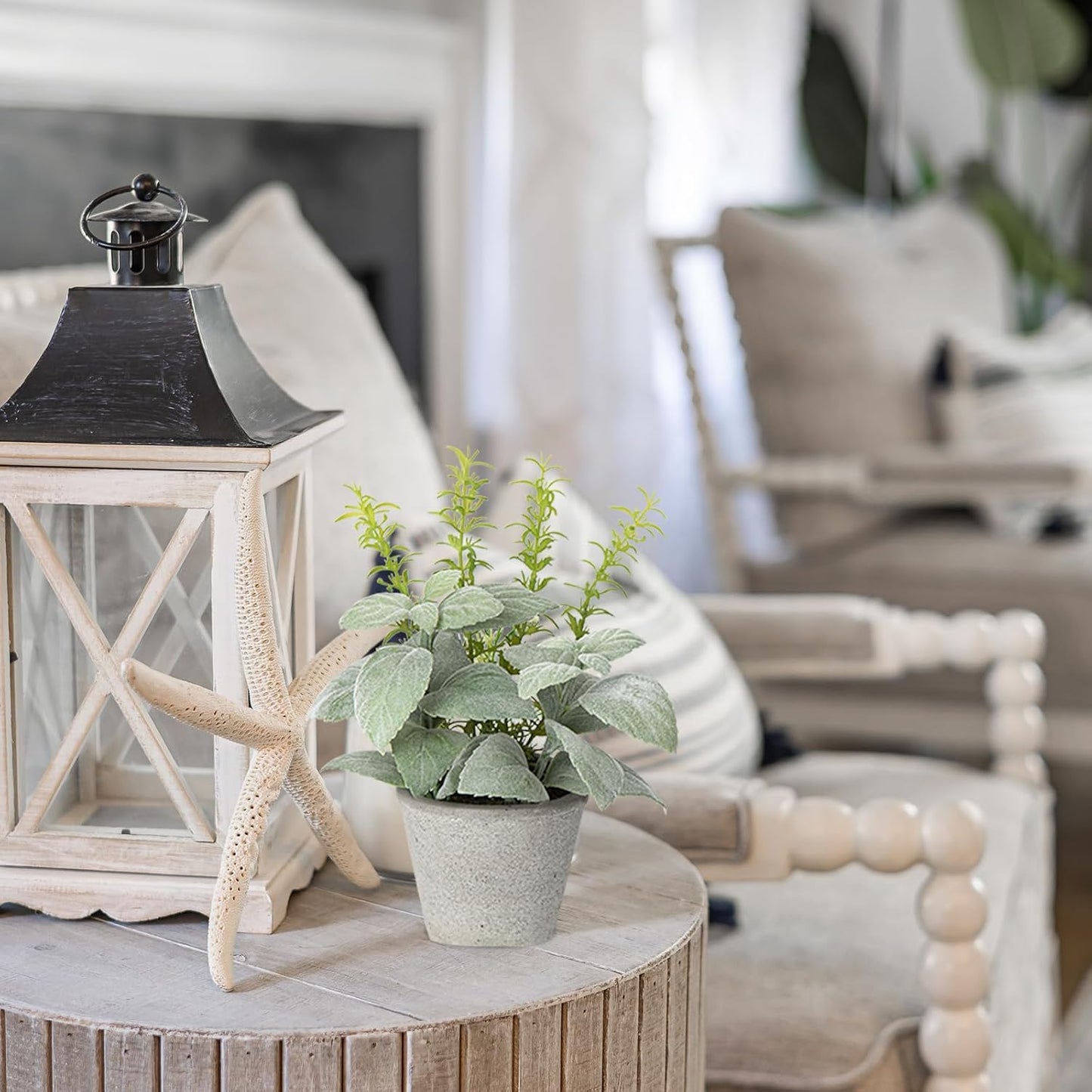 Set of 2 Fake Plants Artificial Potted Plants Faux Mint & Rosemary Plants Indoor for Home Farmhouse Rustic Shelf Coffee Table Cabinet Decor