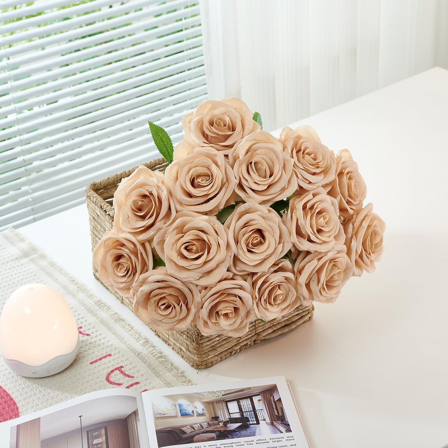 100 Pcs White Rose Artificial Flowers Bulk, Ivory Silk Fake Roses with Long Stem for Wedding Decoration, Bridal Bouquets, DIY Flower Wall, Party Table Centerpieces, Home Decor