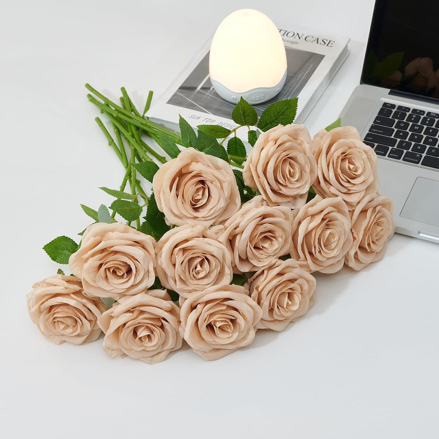 100 Pcs White Rose Artificial Flowers Bulk, Ivory Silk Fake Roses with Long Stem for Wedding Decoration, Bridal Bouquets, DIY Flower Wall, Party Table Centerpieces, Home Decor