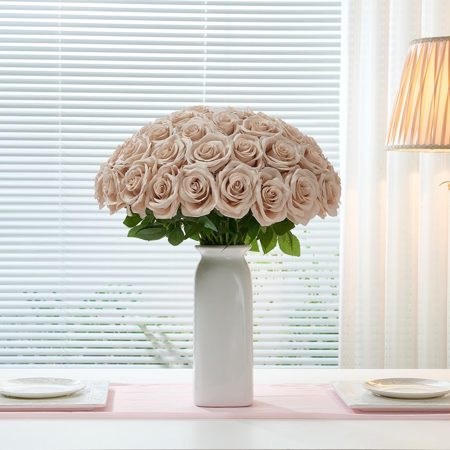 100 Pcs White Rose Artificial Flowers Bulk, Ivory Silk Fake Roses with Long Stem for Wedding Decoration, Bridal Bouquets, DIY Flower Wall, Party Table Centerpieces, Home Decor