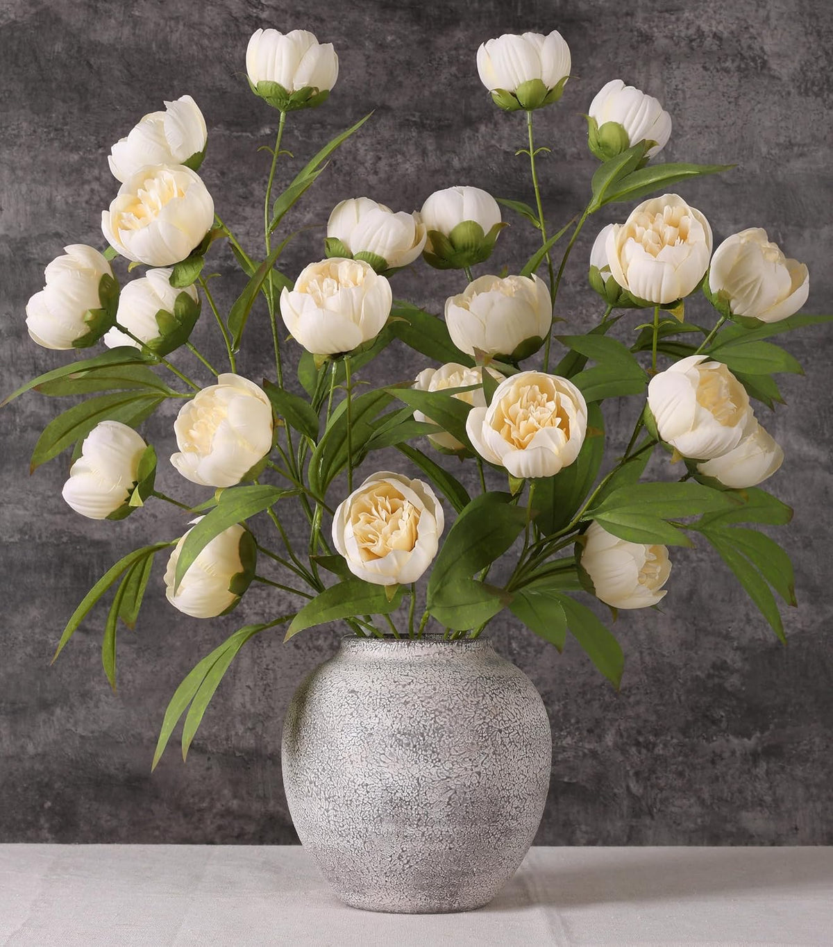 6 Pcs Peonies Artificial Flowers 27" Faux Flowers for Vase, Champagne