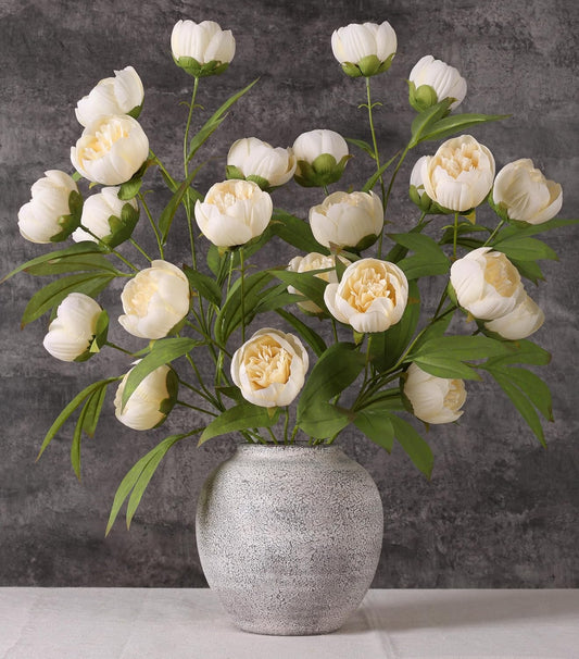 6 Pcs Peonies Artificial Flowers 27" Faux Flowers for Vase, Champagne