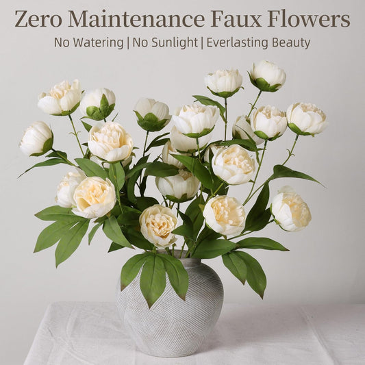 6 Pcs Peonies Artificial Flowers 27" Faux Flowers for Vase, Champagne