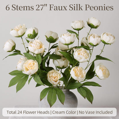 6 Pcs Peonies Artificial Flowers 27" Faux Flowers for Vase, Champagne