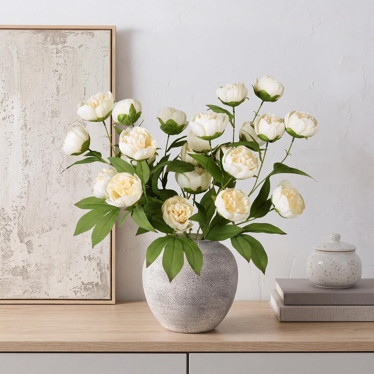 6 Pcs Peonies Artificial Flowers 27" Faux Flowers for Vase, Champagne
