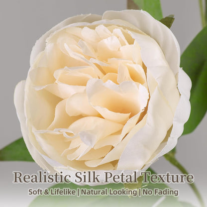 6 Pcs Peonies Artificial Flowers 27" Faux Flowers for Vase, Champagne