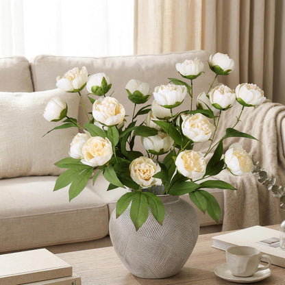 6 Pcs Peonies Artificial Flowers 27" Faux Flowers for Vase, Champagne