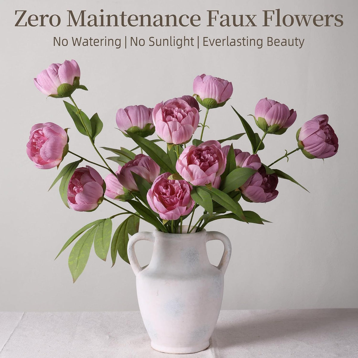 6 Pcs Peonies Artificial Flowers 27" Faux Flowers for Vase, Champagne
