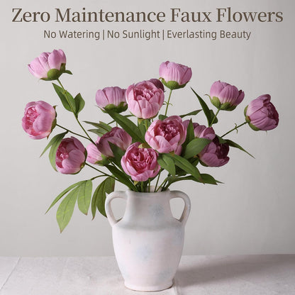 6 Pcs Peonies Artificial Flowers 27" Faux Flowers for Vase, Champagne