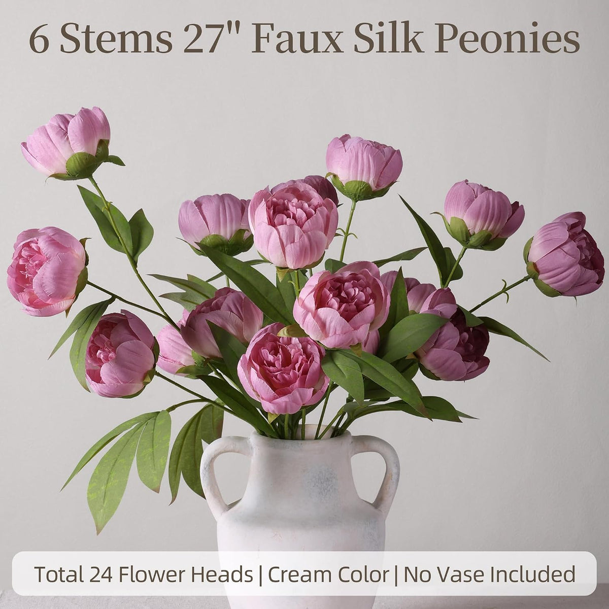 6 Pcs Peonies Artificial Flowers 27" Faux Flowers for Vase, Champagne